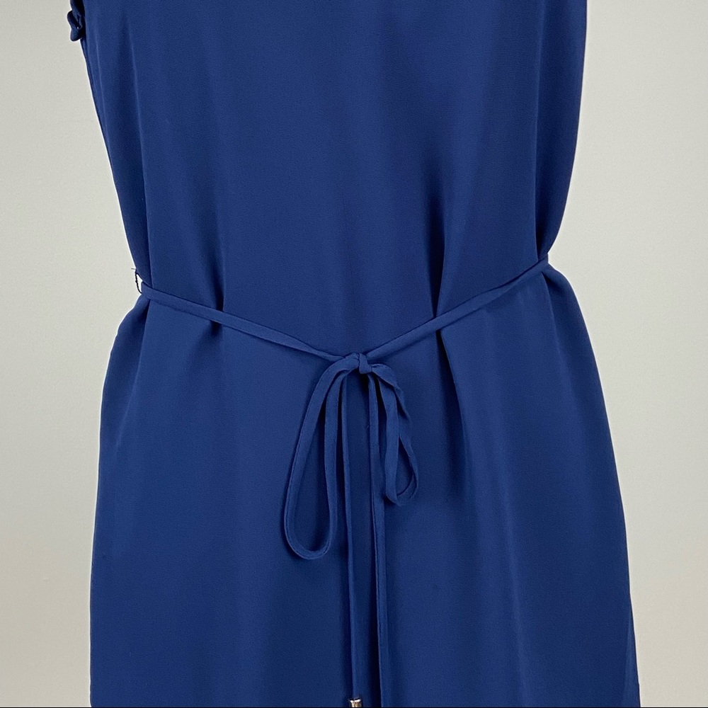 Leeli Lou Womens Sleeveless Halter Mini Dress Blue Chiffon Belted size Small - Picture 4 of 11